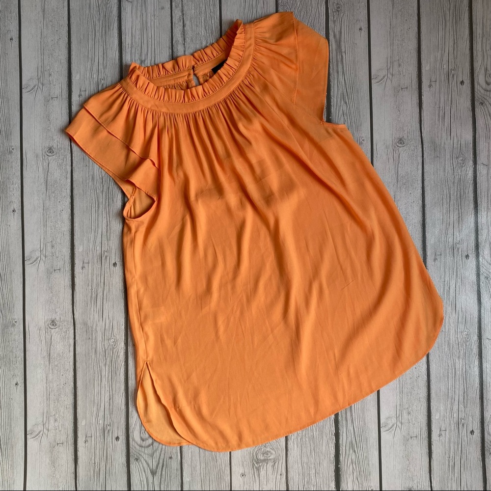 Ann Taylor Orange High Neck Ruffle Blouse